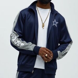 NFL Dallas Cowboys Men's Navy and Gray Athletic Track Jacket -K